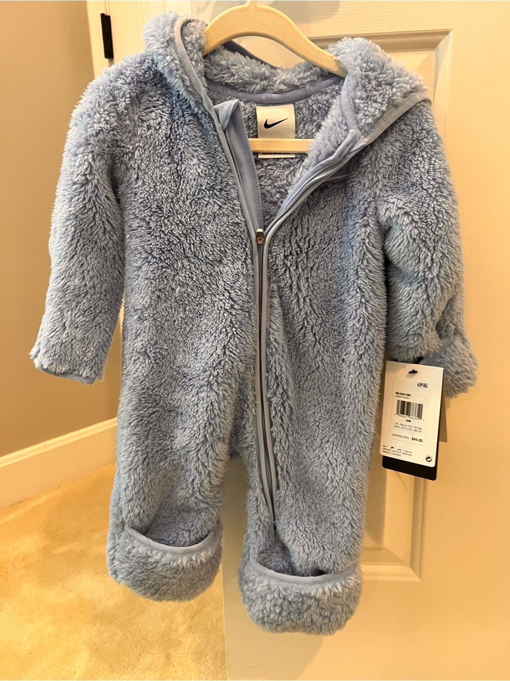 Nike Light Blue Plush Fleece Hooded Baby One-Piece